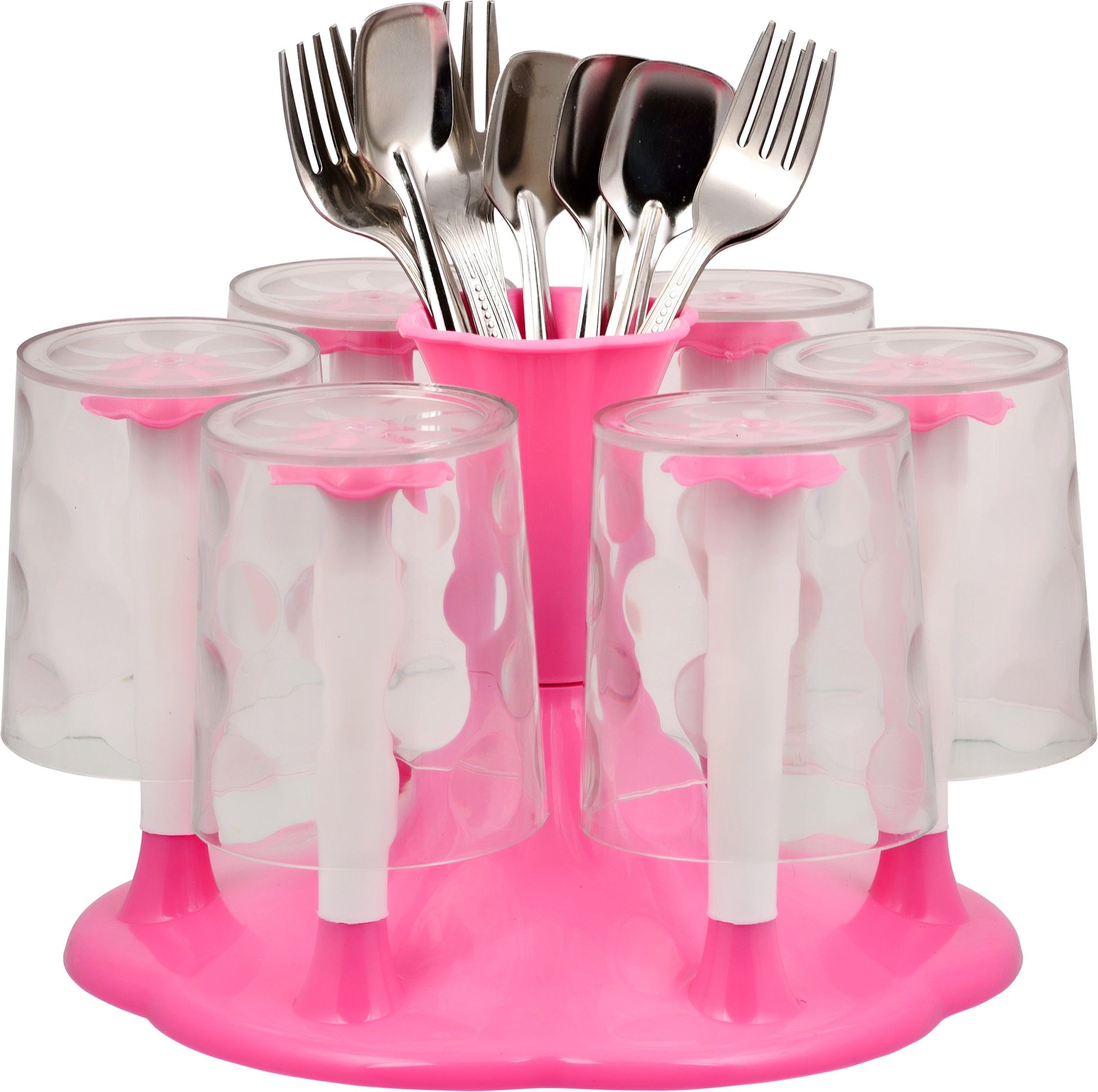 Glass and Spoon Organiser for Glasses and Cutlery Glass Stand Holder Made Virgin Plastic PINK COLOR Plastic Glass Holder-image-15