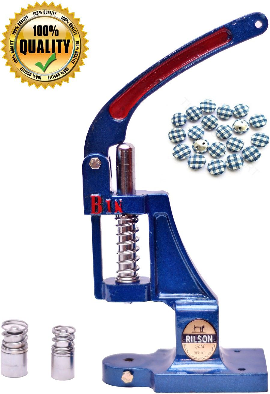 rilson Gold Cast Iron Fabric Button Making/Pressing Machine with 2 Steel Dyes and 200 Shells-picture-23