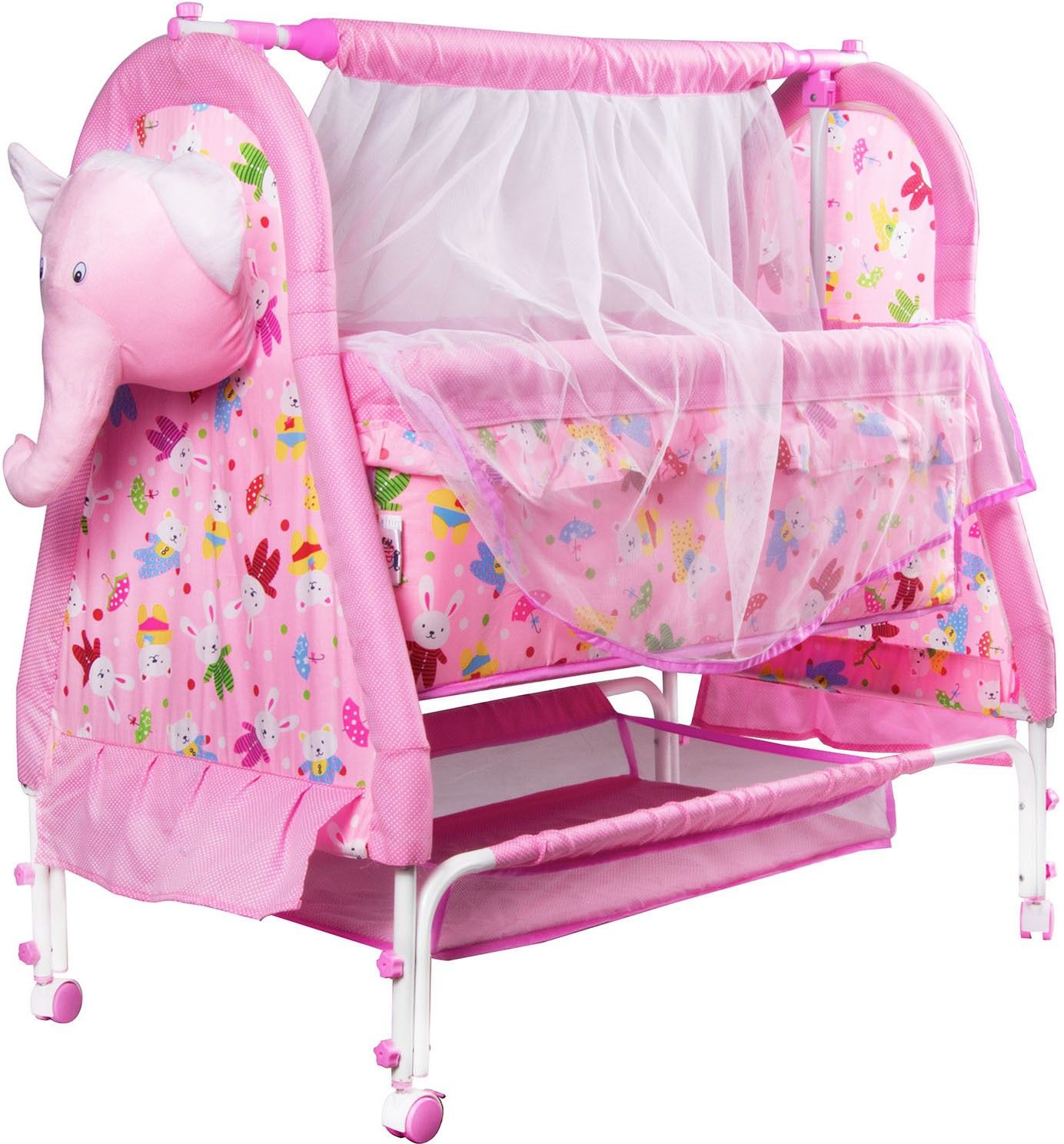BEST QUALITY BABY CRADLE|SOFT CUSHION Baby Jhula,Baby Paalna with Canopy Newborn Baby LittleNest Bassinet Cradle with Mosquito Net-Canopy And Wheels Recommened For Cradle For Baby With Net And Swing kids Cradle Baby Cradle Mosquito Net Cradle baby cradle jhula swing Cute Elephant Face