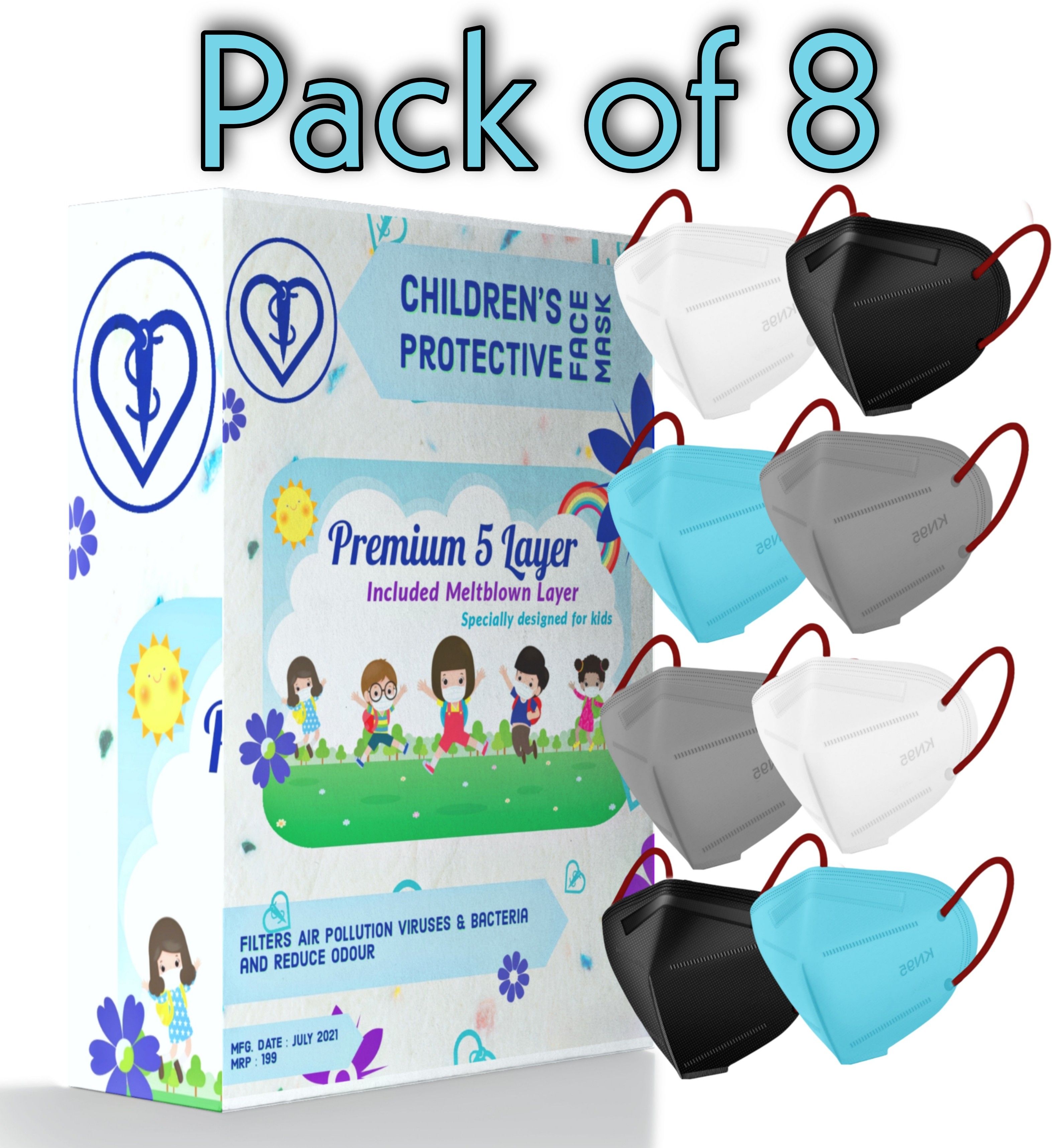 N95 color mask for child Reusable Washable Face Mask Breathable, Outdoor Anti-Pollution & Anti Virus Breathable Face Mask with Premium Quality masks Especially for Kids With 5 Layers Protection Respirator With Melt Blown for Boys Girls Children Babies (Anti Pollution Mask , Anti Viral Mask , Anti Bacterial Mask ) (School Mask , Outdoor Mask , Kids Party Mask) (Child Mask , Kids Mask 3 years, Kids Mask 4 years , kids Mask 5 years , kids mask 6 years , kids mask 7 years , kids mask 8 years , kids mask 9 years , kids mask 10 years up to 14 yrs ) Kids N95 Print 8 PCS Combo 5 Reusable, Washable Cloth Mask With Melt Blown Fabric Layer-image-2