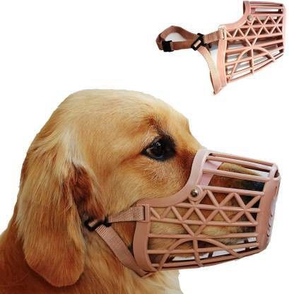 pet Dog Mouth Cover Muzzle- L (Beige, Size-5), Large Large Strips Dog Muzzle