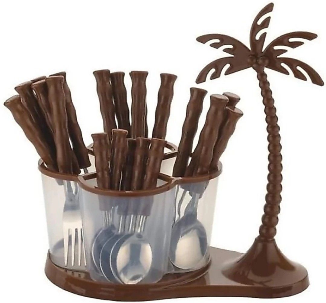 Cutlery Set for Dining Table with Stand 24 Piece Stainless Steel Cutlery Set (Brown Stainless Steel, Plastic Cutlery Set-image-48