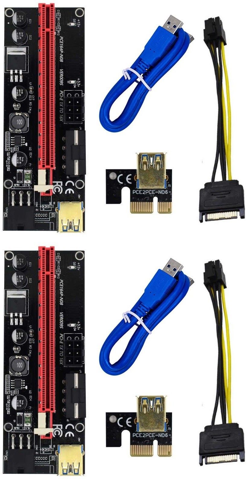 Nextar VER 009S Riser Cable Black PCIE Riser 1X to 16X Graphics Extension for GPU Mining Powered Riser Adapter Card, 60cm USB 3.0 Cable, 4 Solid Capacitors, Two 6PIN & Molex 3 Power Options(Pack 0f 2) GDDR4 16 GB NVIDIA Chipset 64 bit 120 MHz Graphics Card