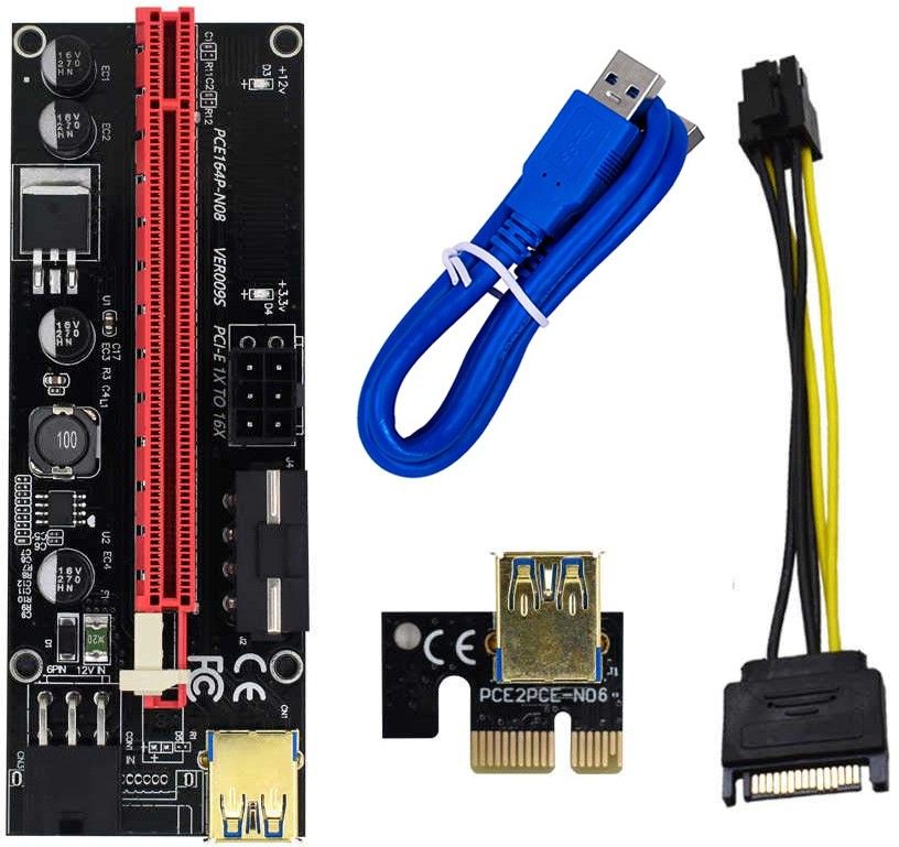 Nextar VER 009S Riser Cable Black PCIE Riser 1X to 16X Graphics Extension for GPU Mining Powered Riser Adapter Card, 60cm USB 3.0 Cable, 4 Solid Capacitors, Two 6PIN & Molex 3 Power Options(Pack 0f 1) GDDR4 16 GB NVIDIA Chipset 64 bit 120 MHz Graphics Card