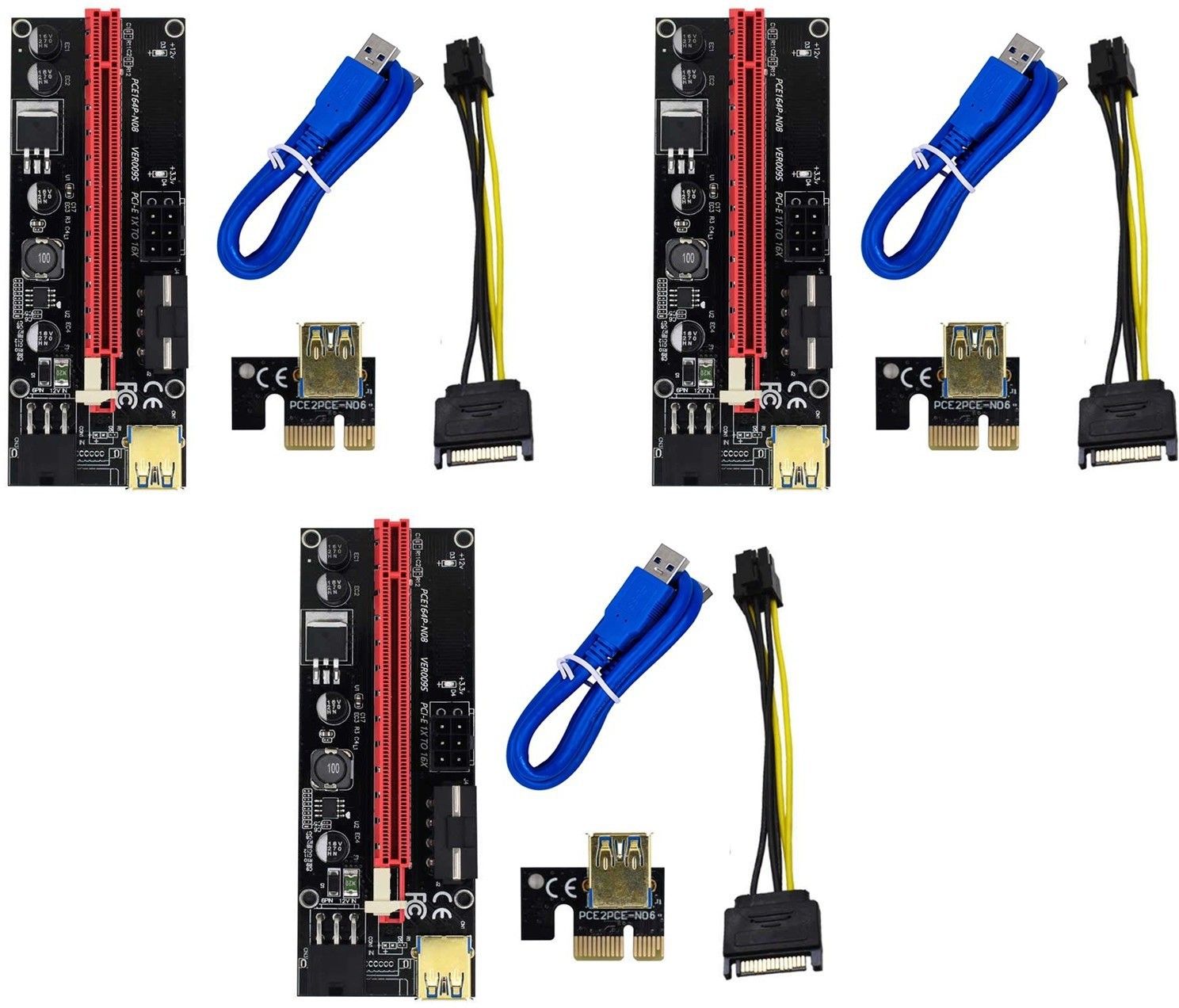 Nextar VER 009S Riser Cable Black PCIE Riser 1X to 16X Graphics Extension for GPU Mining Powered Riser Adapter Card, 60cm USB 3.0 Cable, 4 Solid Capacitors, Two 6PIN & Molex 3 Power Options(Pack 0f 3) GDDR4 16 GB NVIDIA Chipset 64 bit 120 MHz Graphics Card-image-13