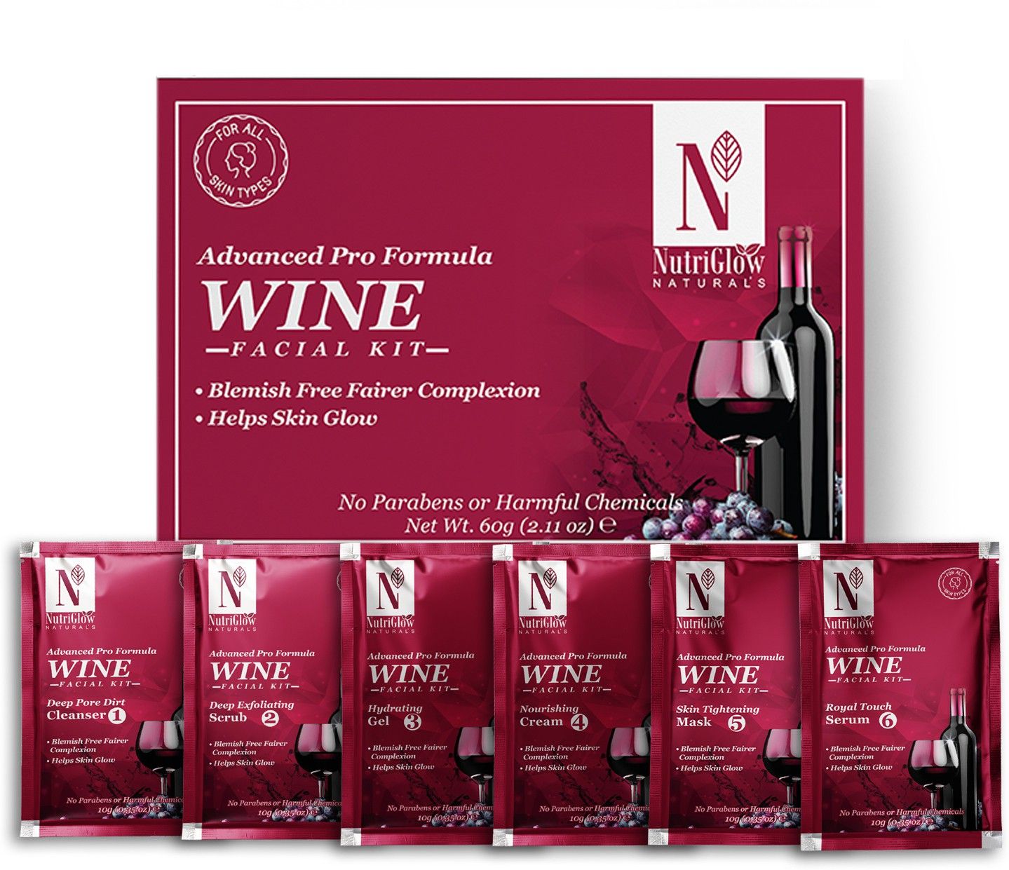 Advanced Pro Formula Wine Facial Kit For Blemish Free Fairer Complexion & Helps Skin Glow(60gm) 60 g-image-48