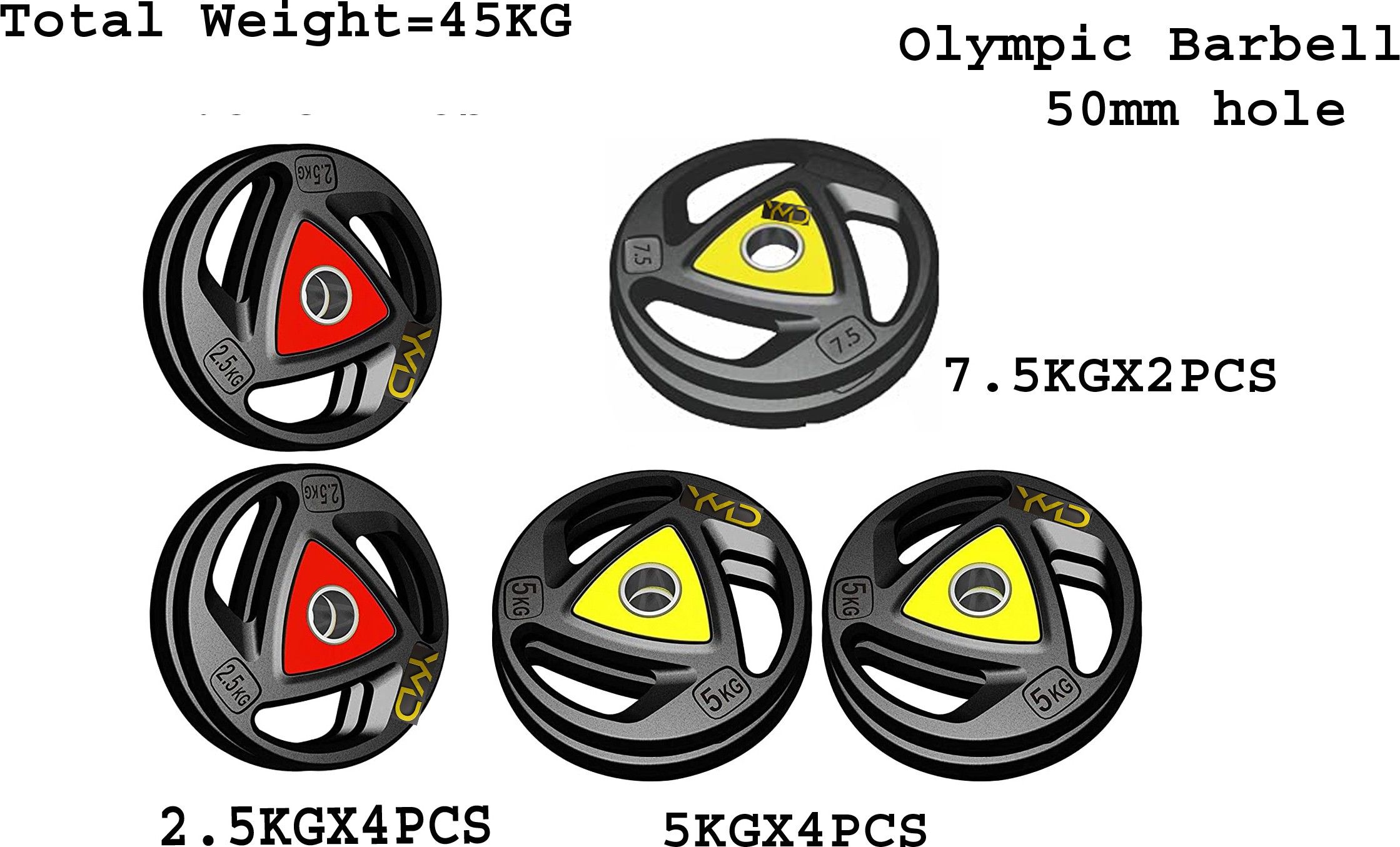 ymd 45 kg Olympic Weight Plates (2.5Kgx4pcs + 5Kgx4pcs + 7.5Kgx2pcs)- 50 mm Color May Vary Home Gym Combo-picture-27