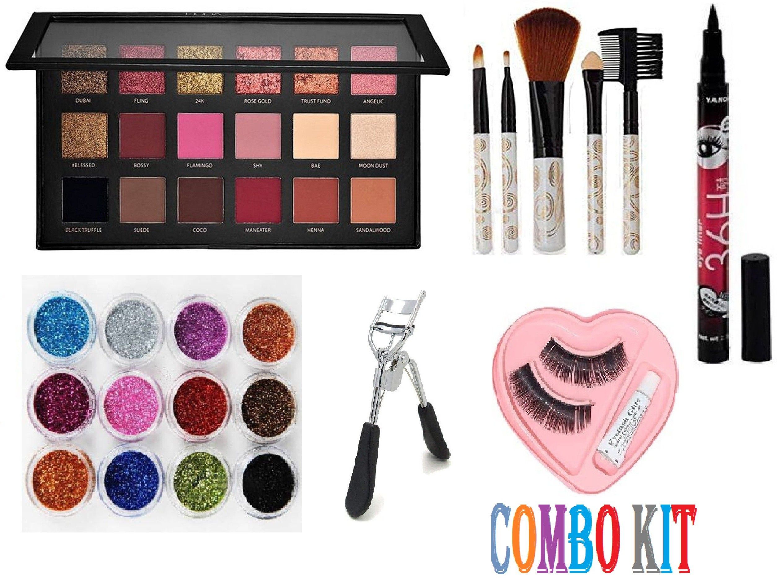 Rose Gold Remastered Eyeshadow With 12 Pcs Shimmer Eyeshadow Powder Colorful Glitter ,5 Pc Makeup Brush ,36 Hours Eyeliner ,Eyelashes With Premium Eyelash Curler-image-19