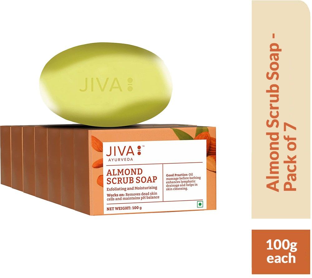 jiva ayurveda Almond Scrub Soap - Natural Exfoliator For Skin - 100 g Each - Pack of 7-picture-26