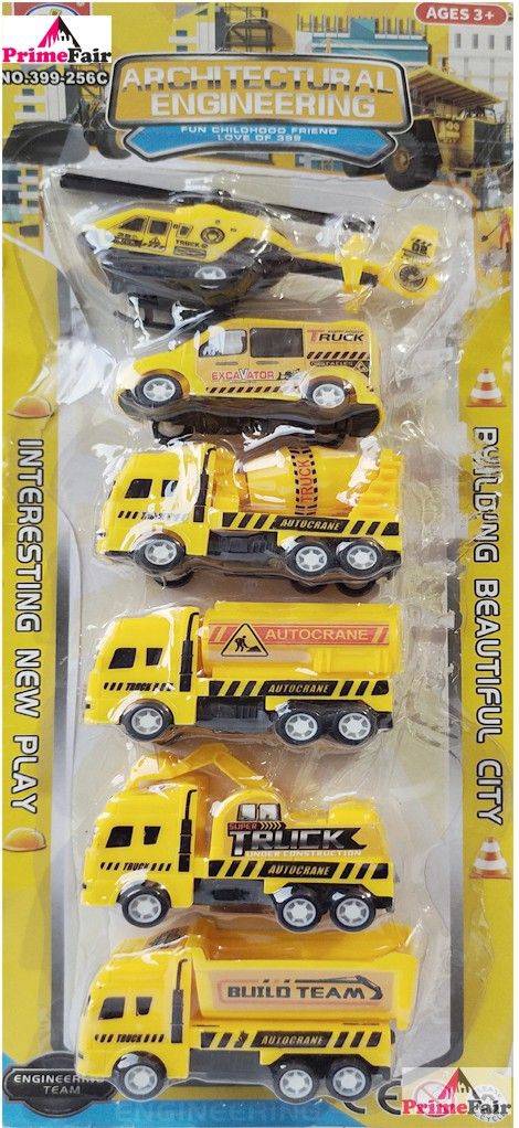 Plastic Construction Truck, Pack of 6, Push Back / Backword Forward (Multicolour)