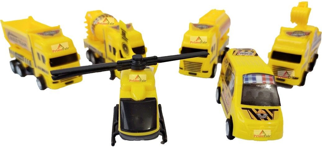 Plastic Construction Truck, Pack of 6, Push Back / Backsword Forward Boys Best Birthday Gift's (Yellow)
