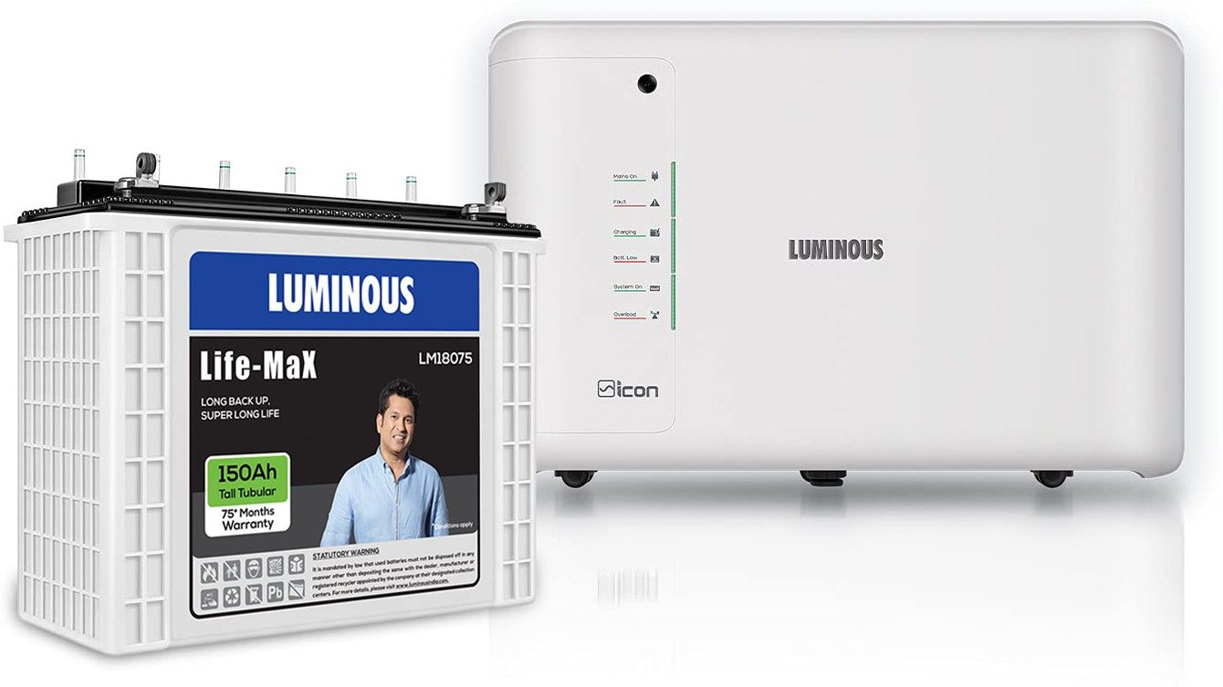 luminous iCon 1100 Pure Sine Wave Inverter with Life Max LM 18075 150Ah Tall Tubular Inverter Battery-picture-13