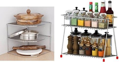 value adds Containers Kitchen Rack Present a combo pack stainless steel multipurpose corner rack + spice Steel-picture-14