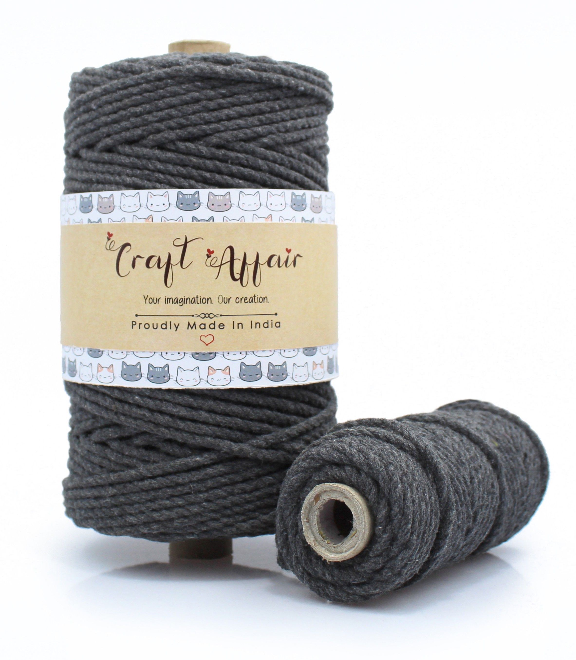 | 3ply Twisted Cotton Rope Macrame Cord (10 Meter, 3mm) | Wall Hangers & DIY work Charcoal Grey-image-22