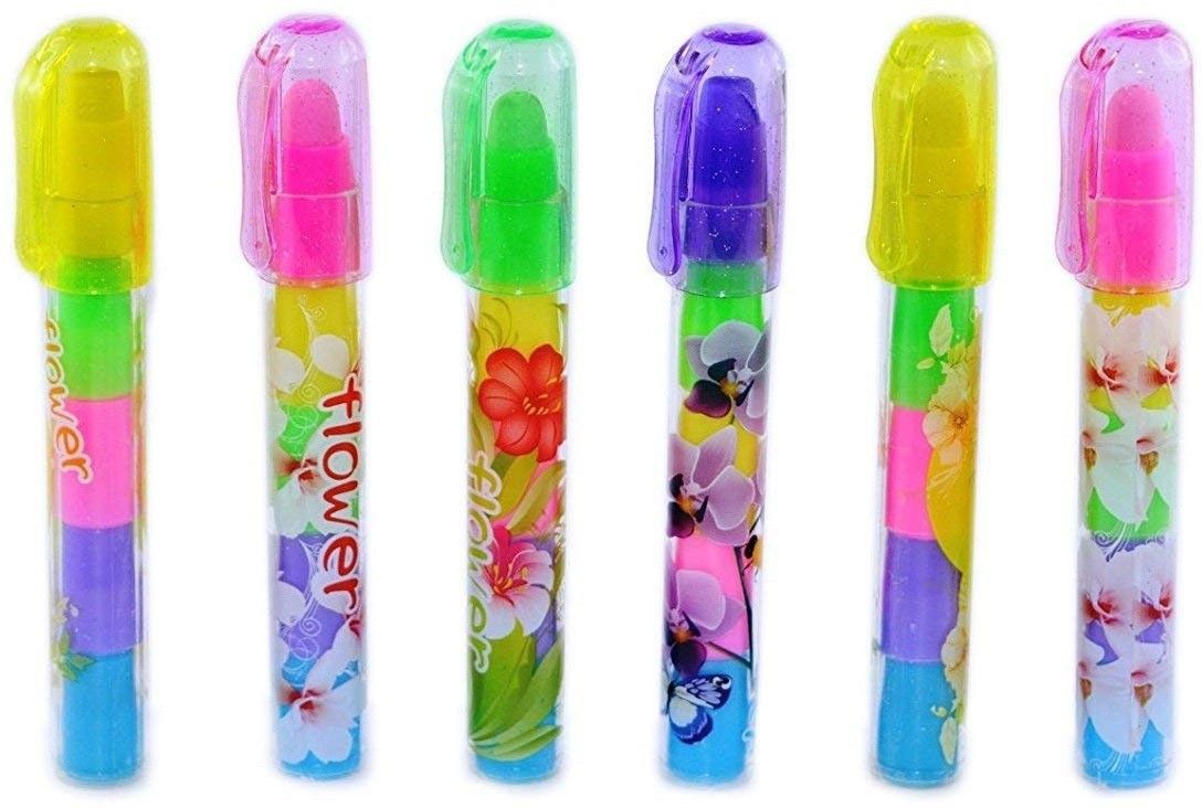 Pen Style Erasers - Pack of 6 - Birthday Party Return Gifts- Stacking Pen Type Erasers for Kids Non-Toxic Eraser