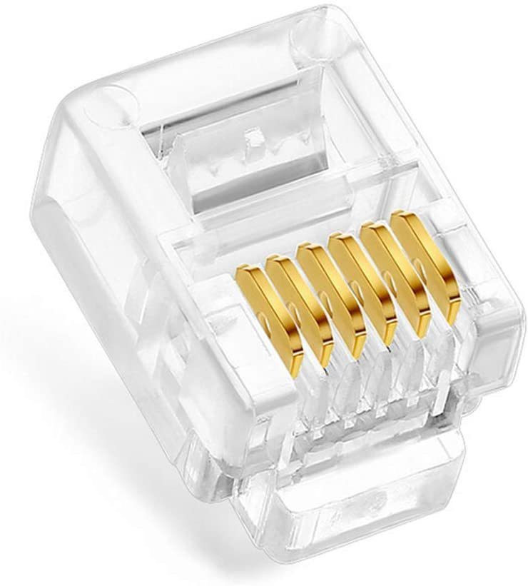 Fedus RJ12 6P6C Plug, Transparent Telephone Jack Flat Cable Modular Plug Connector Clear Line Snap-in Crimp-On Plugs Connector for Phone Line Cord Compatible with Both Solid and Stranded Wire- PACK of 10 Lan Adapter image 1
