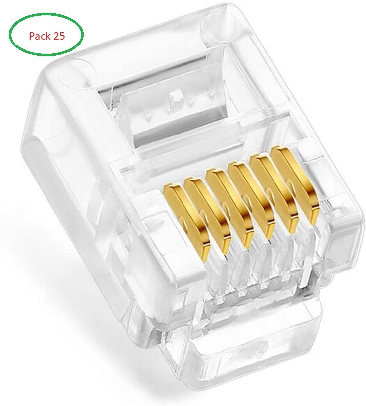 Fedus RJ12 6P6C Plug, Transparent Telephone Jack Flat Cable Modular Plug Connector Clear Line Snap-in Crimp-On Plugs Connector for Phone Line Cord Compatible with Both Solid and Stranded Wire- PACK-25 Lan Adapter image 1