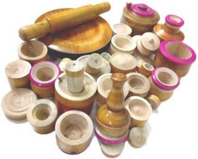 mamu shop MAMU handicraft wooden kids kitchen wooden set with chakla belan set-brown colour-picture-11