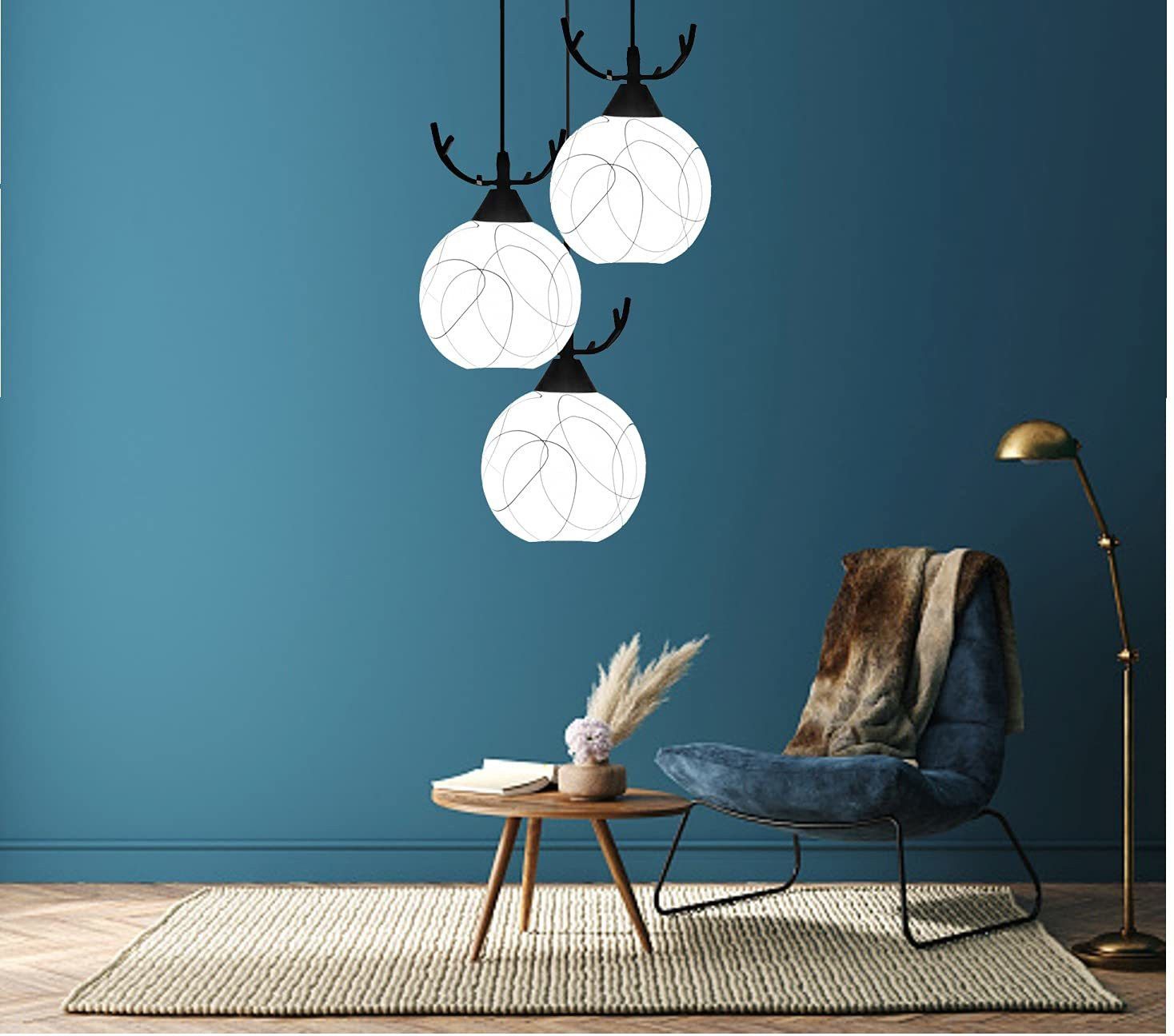 Diamond Shape Frosted Glass with Deer Shape Horns Chandelier(Jhumar) Hanging Pendants Ceiling Lamp-image-44