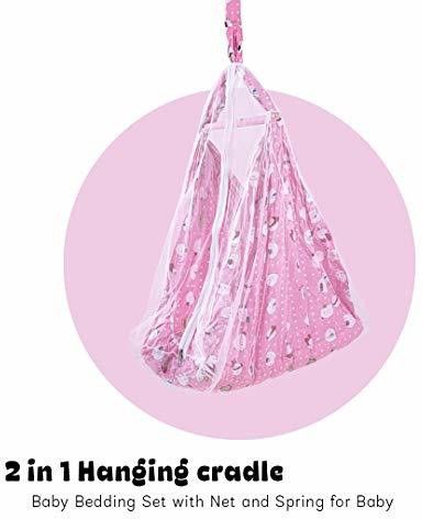Hanging Cradle for new born baby Hanging Sleep Swing Cradle/Jhula/Jhoola/Bed/Baby Bedding with Net and Spring Set for 0-12 Months Baby Boys and Girls - Pink