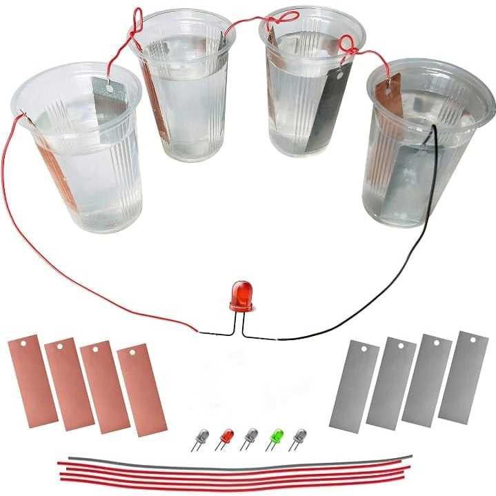 Salt Water Battery DIY Science Experiment Complete kit | Copper, Zinc Plate (Strips), LED Light, wire | Science Lab| Fun-Magic Learning |Project | Practical | Science Fair | model | Tinkering Lab|