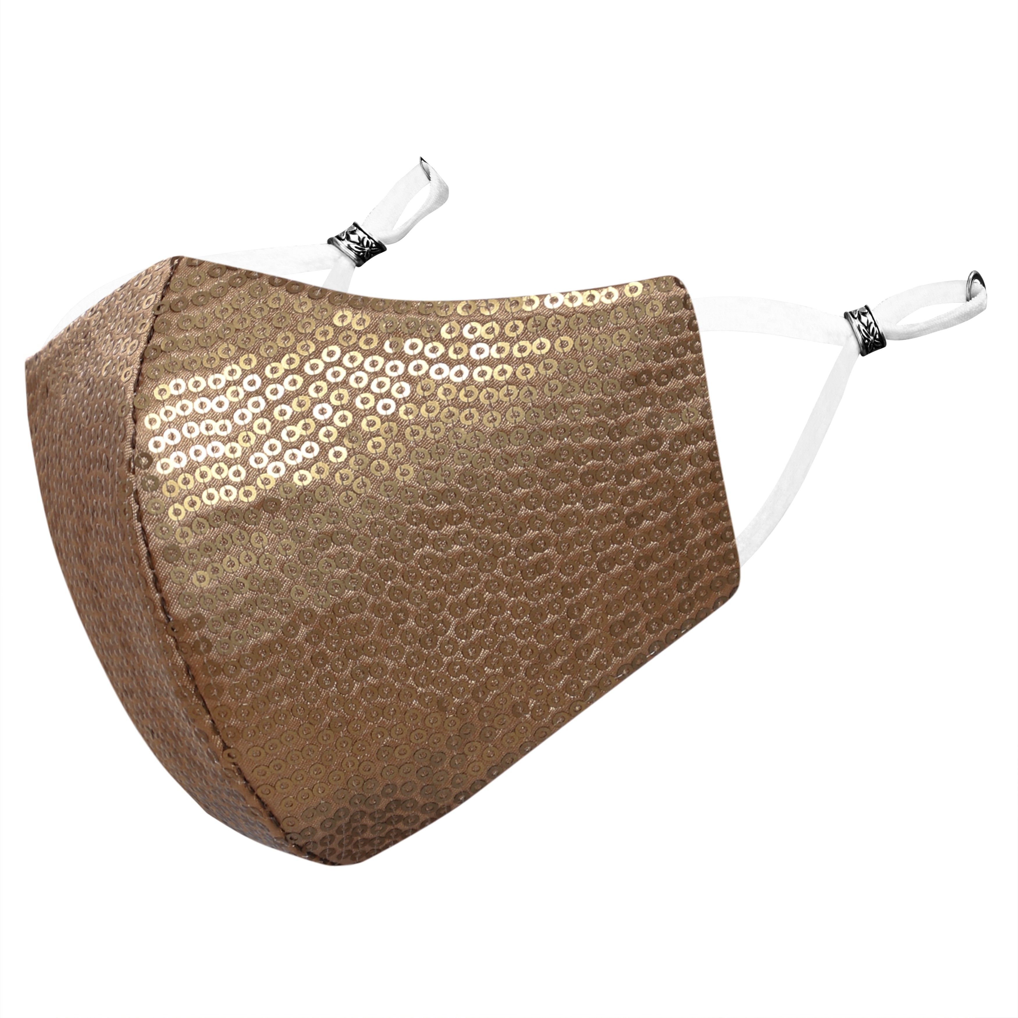 masq Anti-Pollution, Anti-Bacterial (BFE>99%) 4 Layer Embroidered, Designer, Fashionable & Protective Velvet Cloth Face Mask for Women, Girls with Detachable Chain, Size Adjustable Ear Loops & Mask Bag Gold_Sparkle_Medium_01 Cloth Mask-picture-24