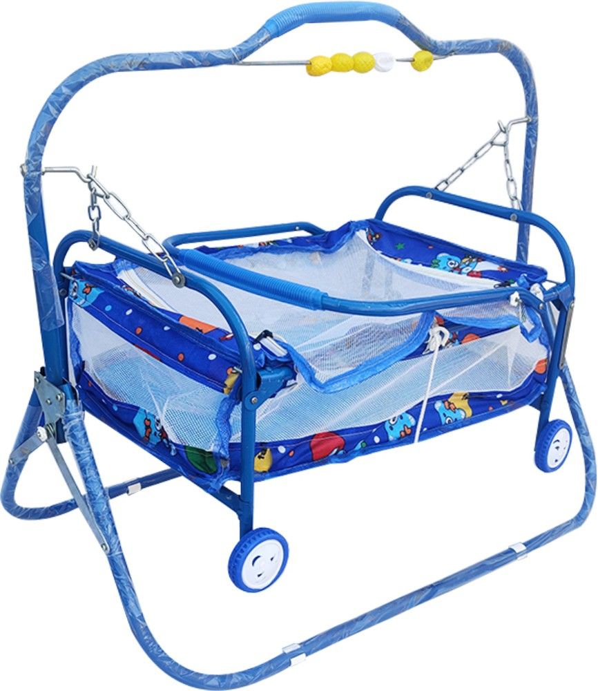 baby bassinet cum stroller cradle for newborn babies with mosquito net silver blue color size mini Bassinet