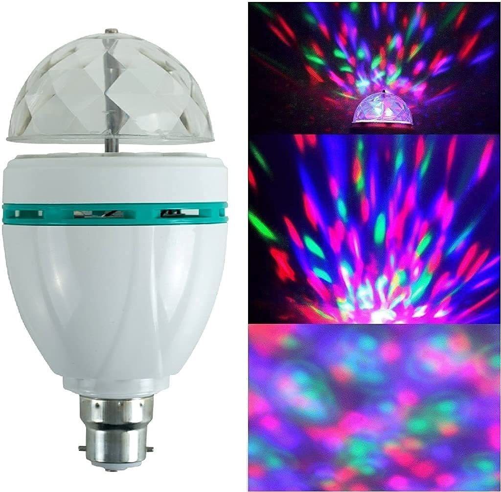 B22 5-Watts 360 Degree Crystal Rotating LED Bulb Magic Disco Light, Pack of 1 Single Disco Ball