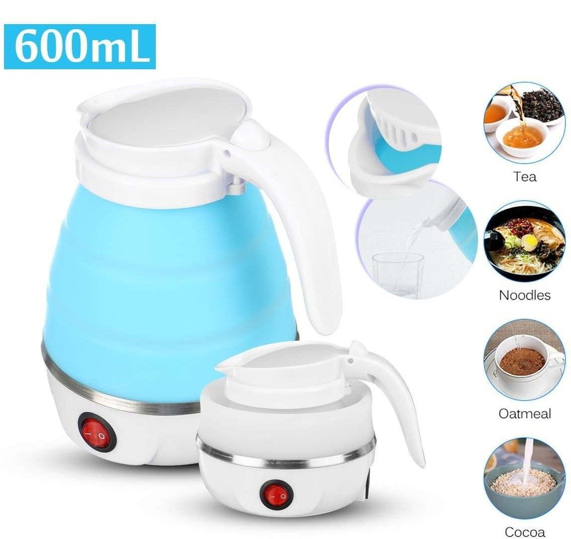 Latest 2021 Small Capacity Collapsible Travel Portable Silicone Foldable Electric Tea Coffee Kettle Folding Mini Electric Kettles Electric Kettle 600ML Travel Folding electric water kettle - Collapsible heated hot water boiler For Coffee - Dual Voltage Portable kettle Electric Kettle-image-30