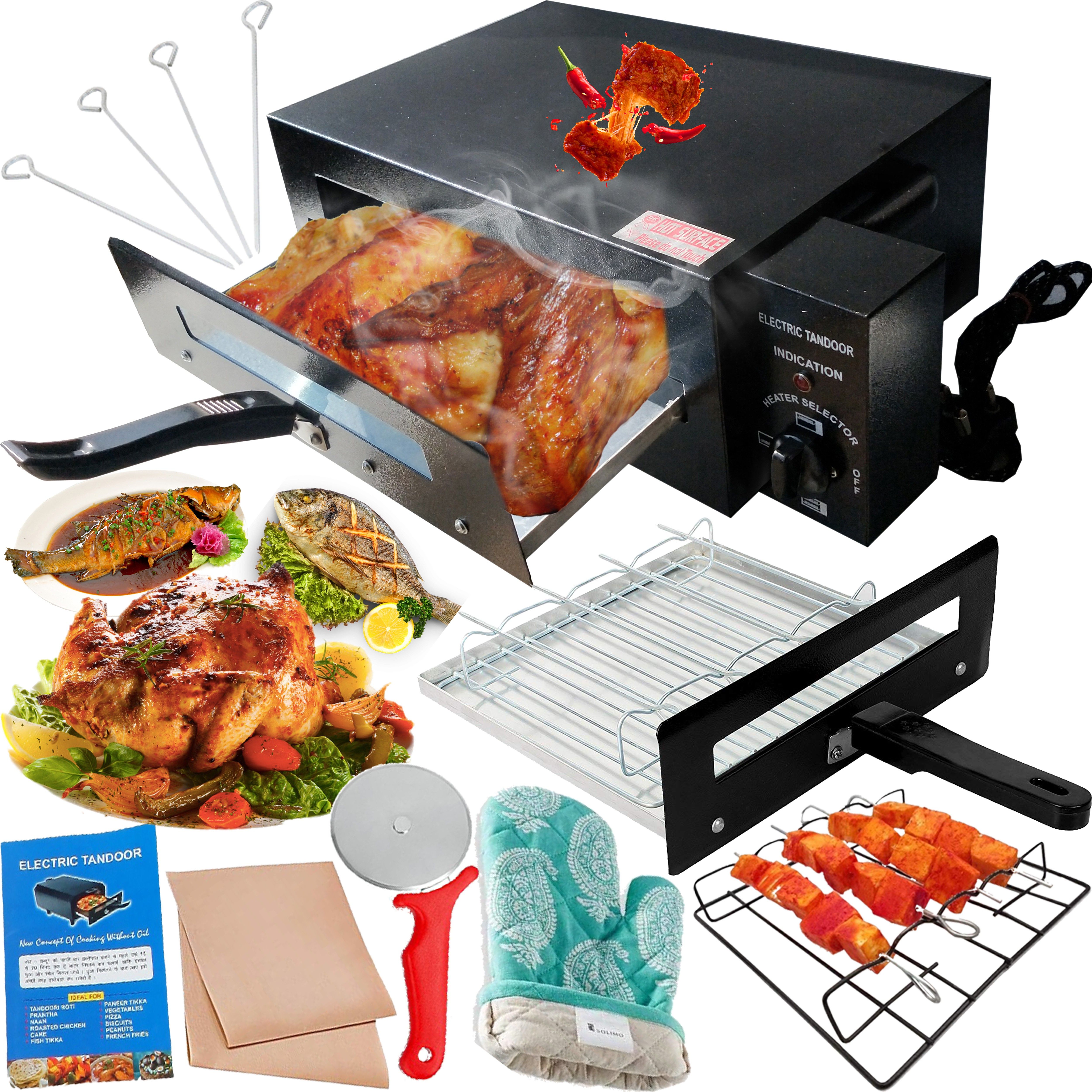 Heavy Weight Electric Tandoor For Home with Heat Controller(Regulator/Temperature control) Fitted With Stainless Steel Element and Cement Sheet for Plywood Protection with all Freebies Accessories/Electric Tandoor and Grill Barbecue/Electric tandoor Grill/Electric tandoor for naan and roti/Electric tandoor for home kitchen/for Business and Restaurant purpose Electric Tandoor-image-21