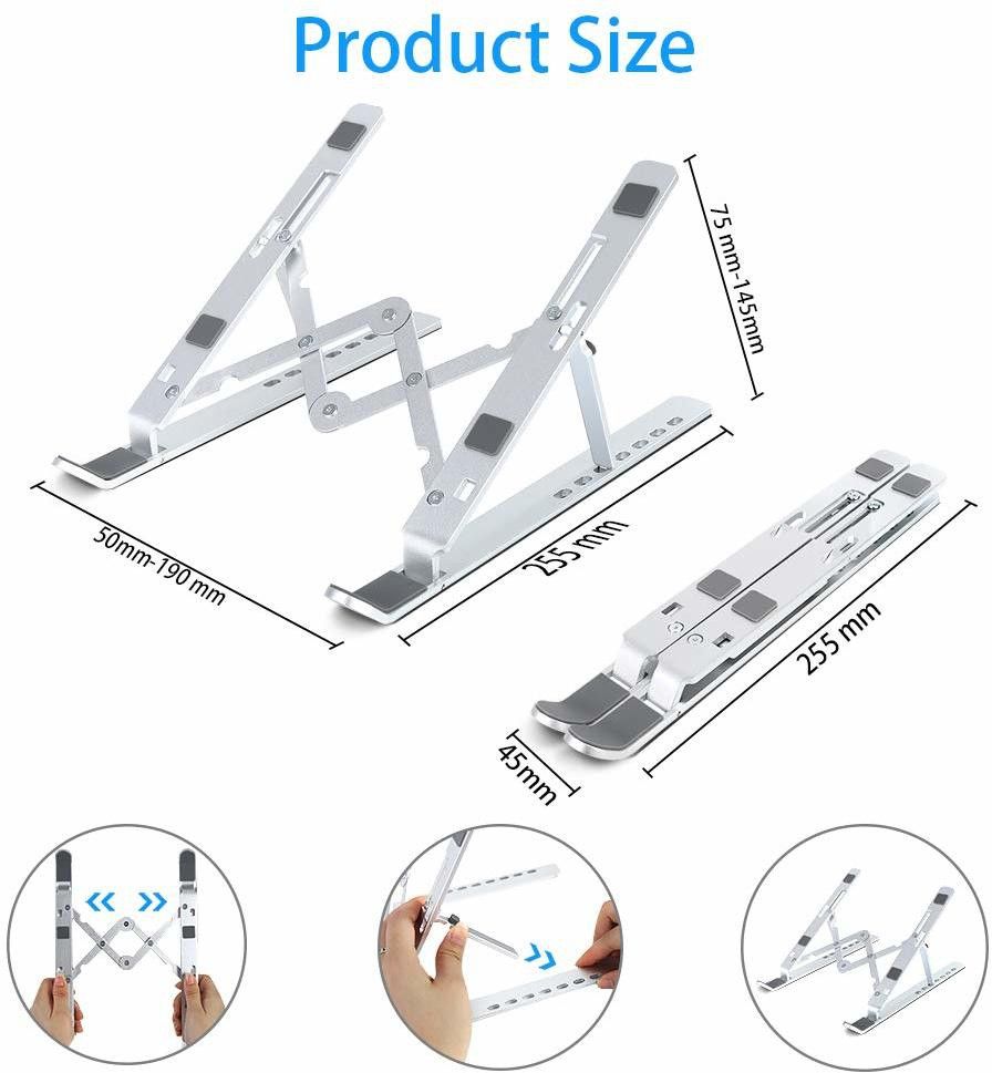 Etake Aluminum Alloy Adjustable Portable Foldable Universal Laptop Bracket Non-Slip Silicone Bottom For Notebook, Tablet and Laptop Stand-image-1