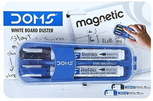 doms Magnetic White Board Duster with 2 Whiteboard Marker 1 Blue 1 Black (Pack of 1)-picture-40
