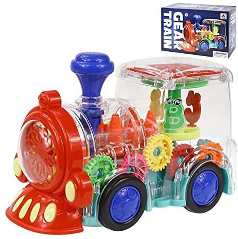 galactic New Train Concept 360 Degree Rotating Transparent Simulation Mechanical Train with Sound & 3D Colourfull Lights Gear Transparent Train Toy for 2-5 Year Kids image 1