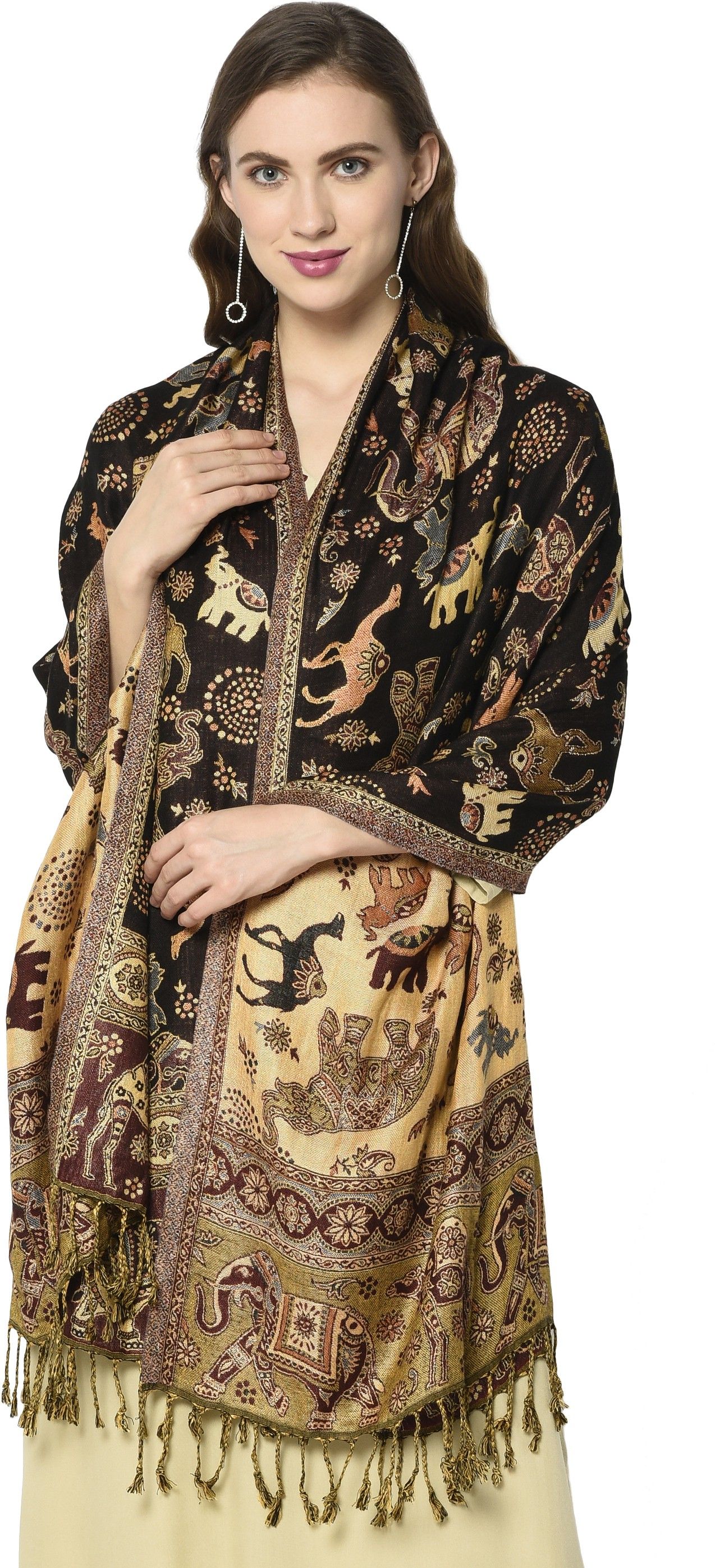 weavers villa Woven, Animal Print Viscose Women Black Scarf, Stole, Fancy Scarf-picture-39