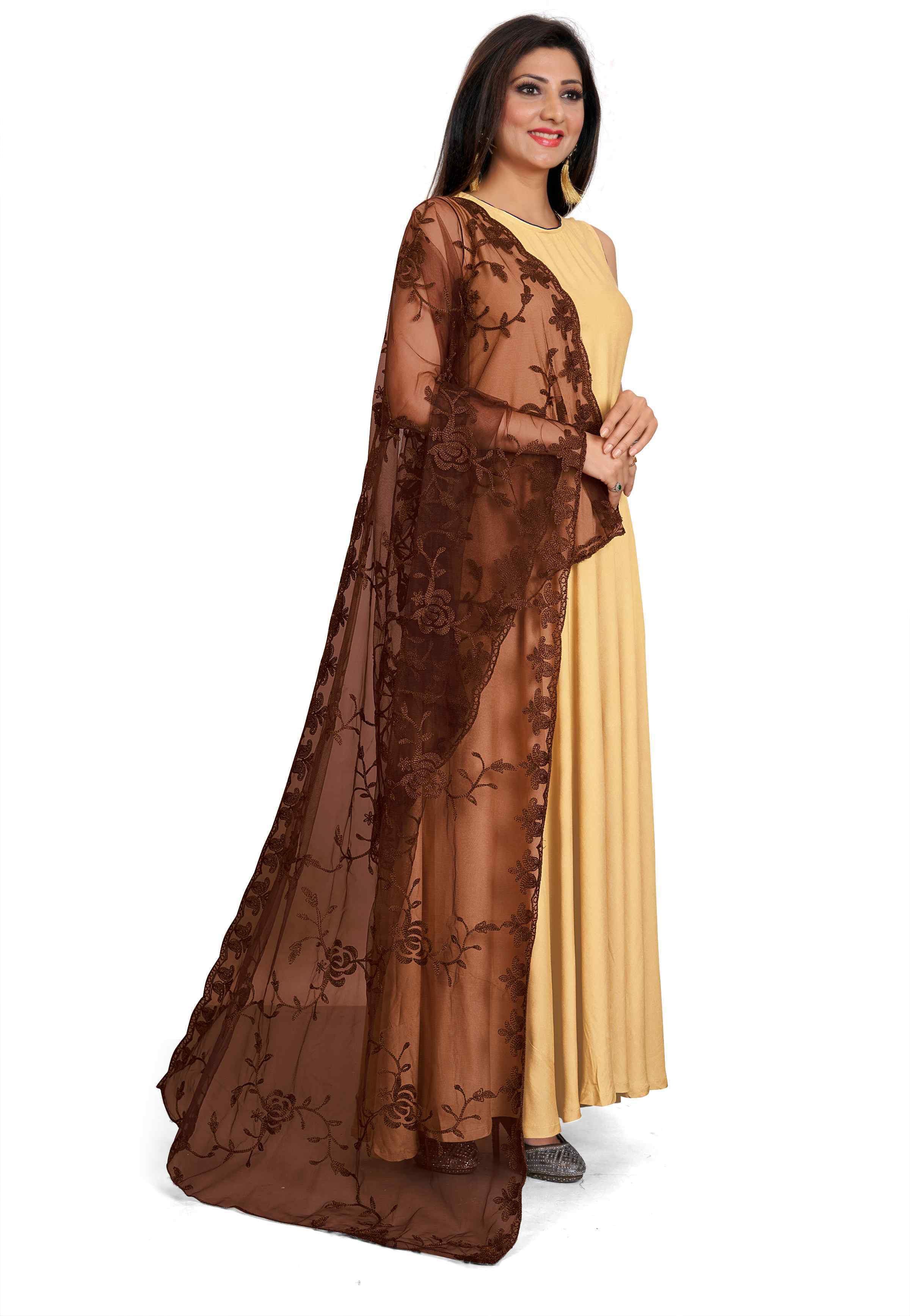 Net Embroidered Brown Women Dupatta-image-39
