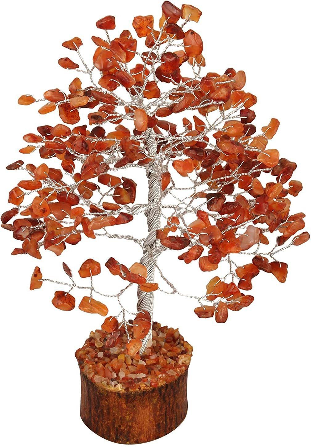 Carnelian Crystal Bonsai Money Tree Natural Gemstone Feng Shui Home Office Decor Good Luck Wealth Prosperity Reiki Healing Positive Energy Spiritual Gift (Size 10 Inches, Silver Wire) Decorative Showpiece-25 cm