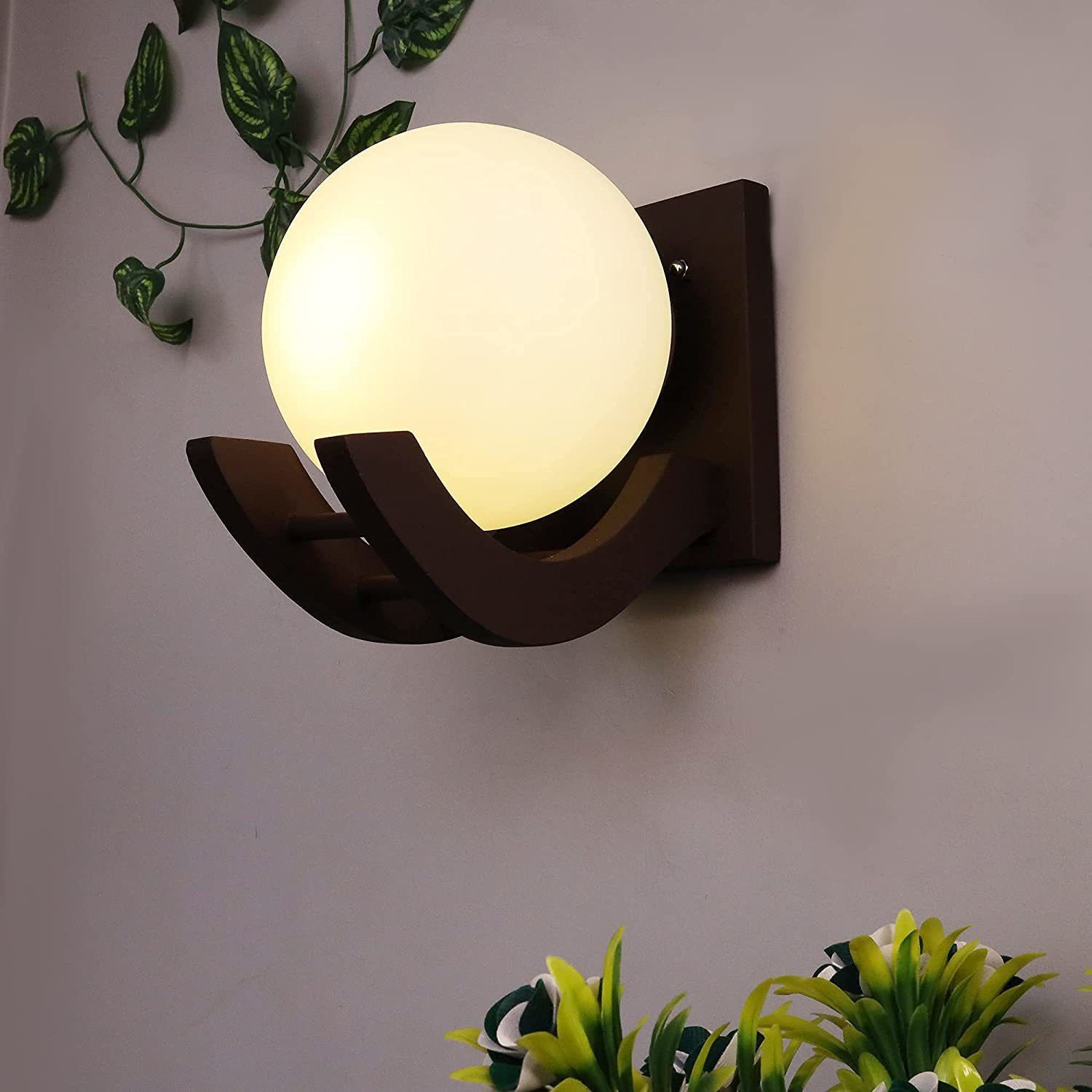 Wooden Wall Light/Wall Globe Lamp For Bedroom, Living Room, Home Decor (Brown) Wall Lights Lamp Shade-image-8