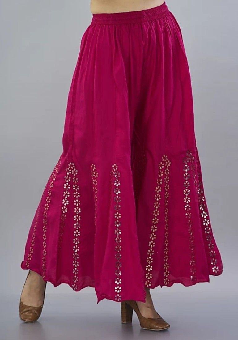 Women Flared Pink Viscose Rayon Trousers-image-19