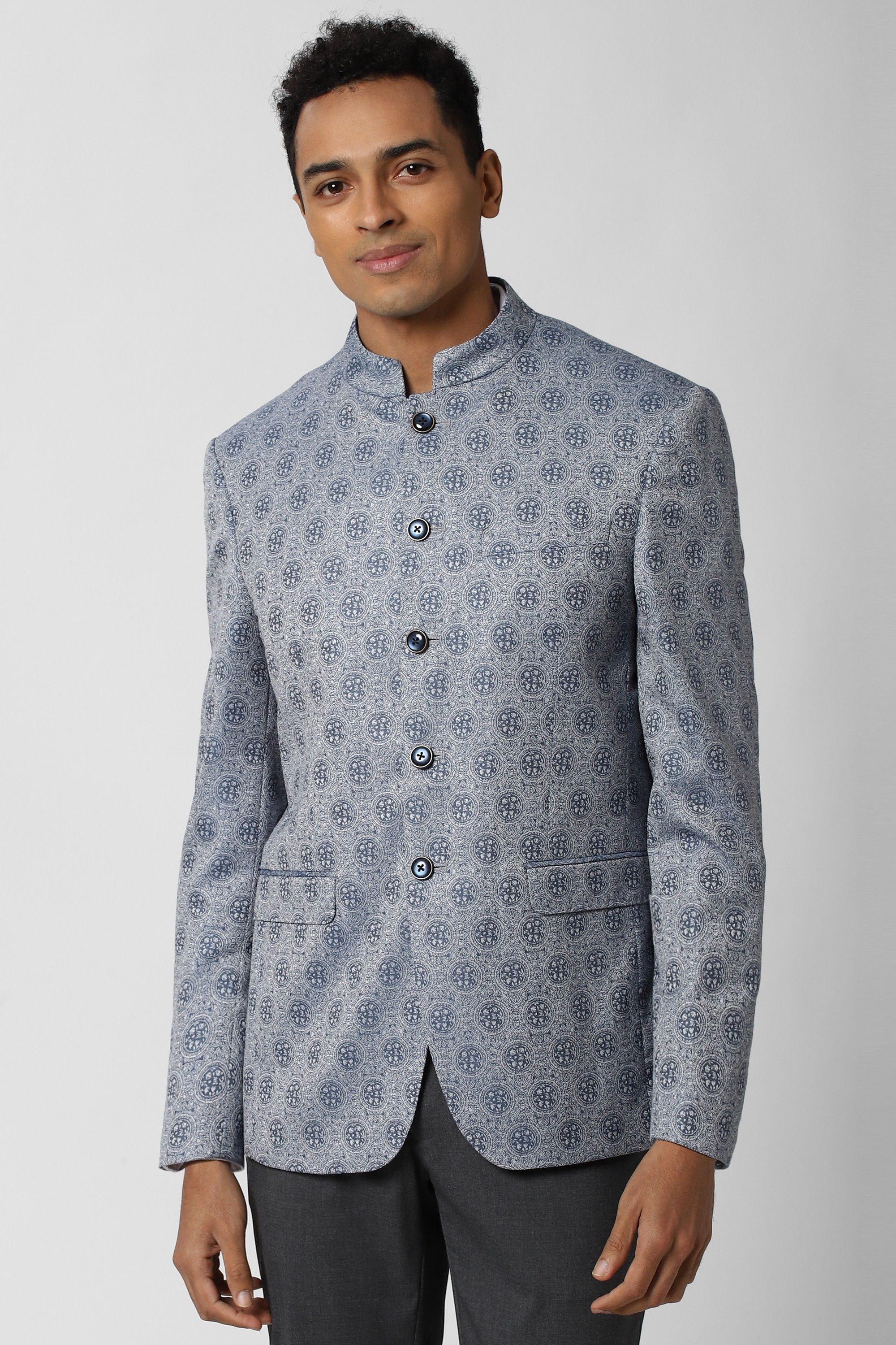 peter england Men Self Design Mandarin Formal Blazer-picture-28