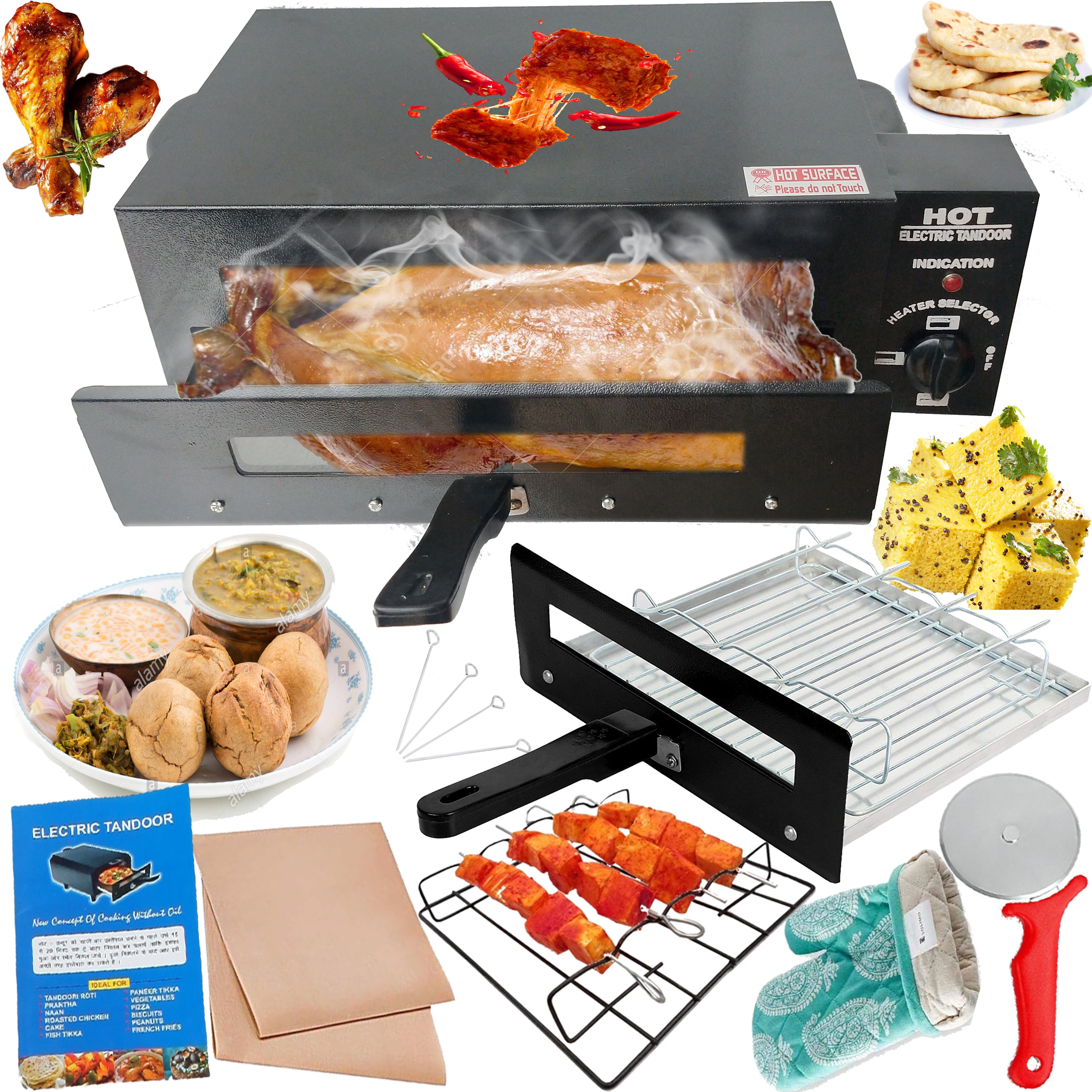 B-4 Big XLL 2000 Watt Electric Tandoor with Regulator and Aluminum Tray, Skewers, Jali, Glove,Pizza Cutter, Nonstick Seat,R Book,Handle, Legs|2KW Watt Heavy Weight Electric Tandoor For Home with Heat Controller(Regulator/Temperature control) Fitted With Stainless Steel Element and Cement Sheet for Plywood Protection with all Freebies Accessories/Electric Tandoor and Grill Barbecue/Electric tandoor Grill/Electric tandoor for naan and roti/Electric tandoor for home kitchen/for Business and Restaurant purpose Electric Tandoor-image-8