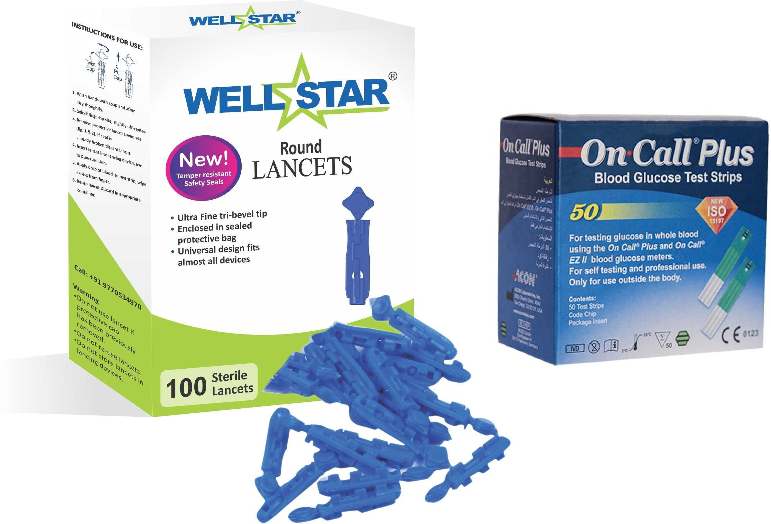 Wellstar ROUND Glucometer Lancets (100) with ONCALL PLUS 50 Test Strips Glucometer Lancets-image-4