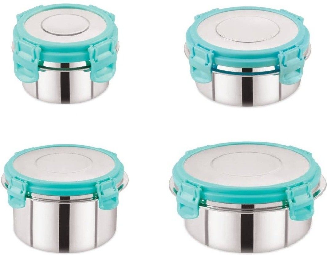 Fusion Airtight Stainless Steel Container With steel Lid Grocery Container / Storage Container / Container sets / Storage Jar / Containers Combo / Masala Boxes / Freezer Safe Idle for Kitchen Storage Box / Container For Tea, Coffee, Sugar, Food, Grain, Rice, Pasta, Pulses, Spices Container Set 4 Containers Stainless Steel Office Lunch Box-image-10