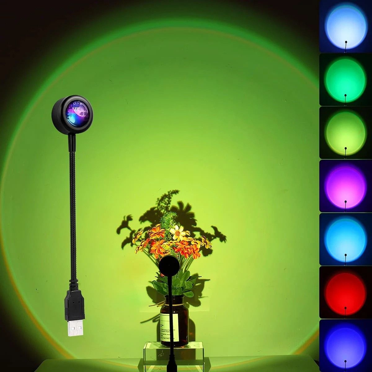 360 Degree Rotation USB Sunset Projection lamp with 7 colors & 13 Functional modes, Romantic Visual Ambient Light Network Red Light for Home, Bedroom, Car, Party, Selfie Décor Night Lamp-image-37