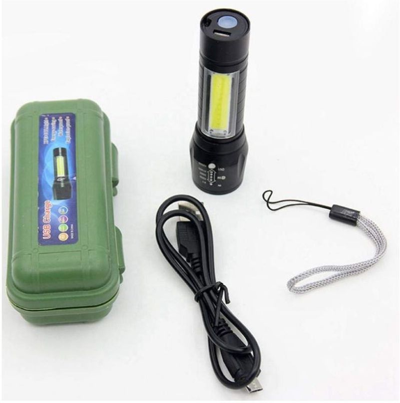 USB Rechargeable LED Zoomable Flashlight Torch Lamp Built in Battery With USB Cable Gift Box Torch Emergency Light Portable Pocket Size Mini LED Flashlight Torch Torch (Black : Rechargeable) Torch-image-9