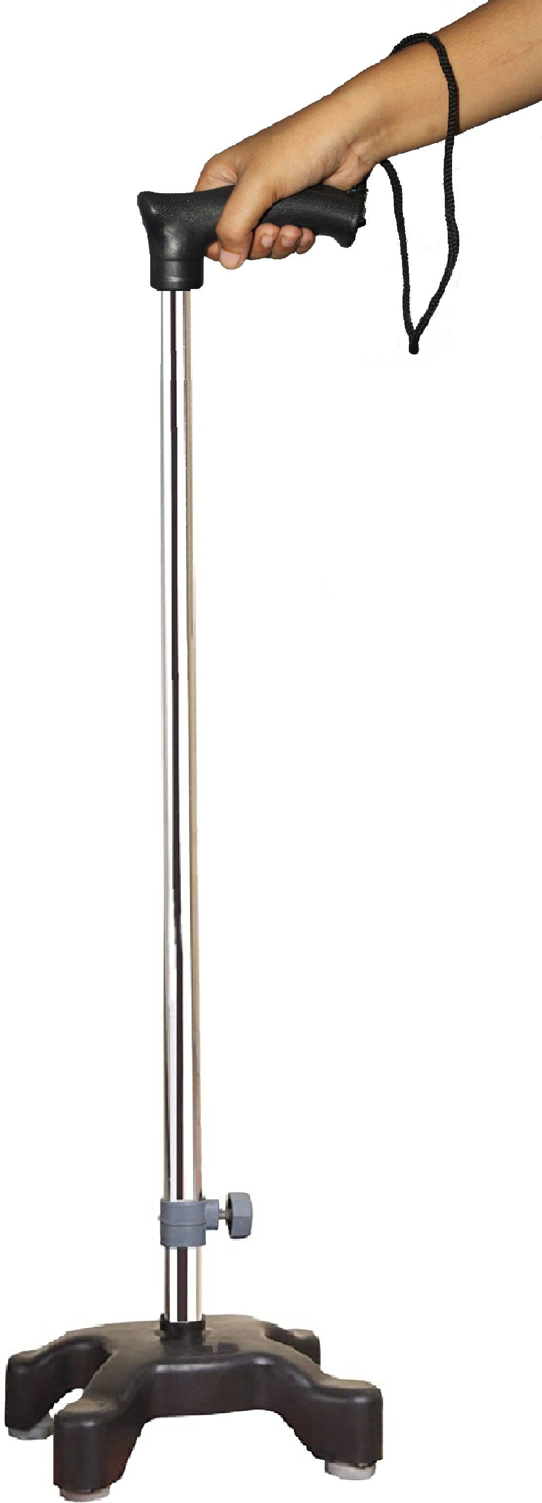 4 Leg Quadripod Chrome Height Adjustable Black With Support Walking Stick-image-27