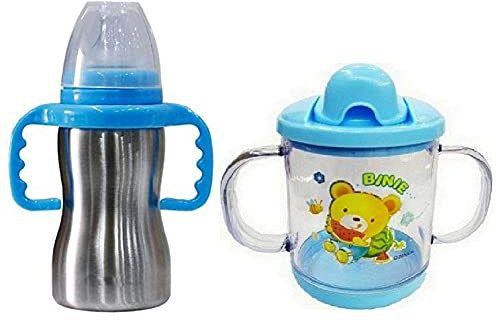 Baby Stainless Steel 2 in 1 Sipper and Feeding Bottle with BPA Free Unbreakable Sipper Cup - 290 ml-image-29