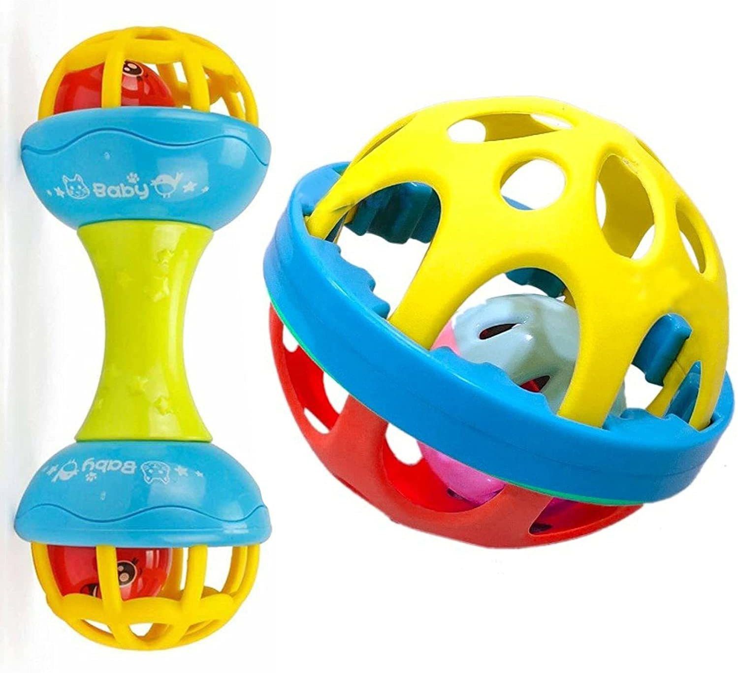 noxxi Colorful Soft Ball and Dumbbell Combo Rattle Toy for Baby Bath Safe Non-Toxic Teether Babies 2months+ Sorting, Stacking Plugging Toys Children Toy and Infant Products Born Baby First Toys Rattle-picture-19