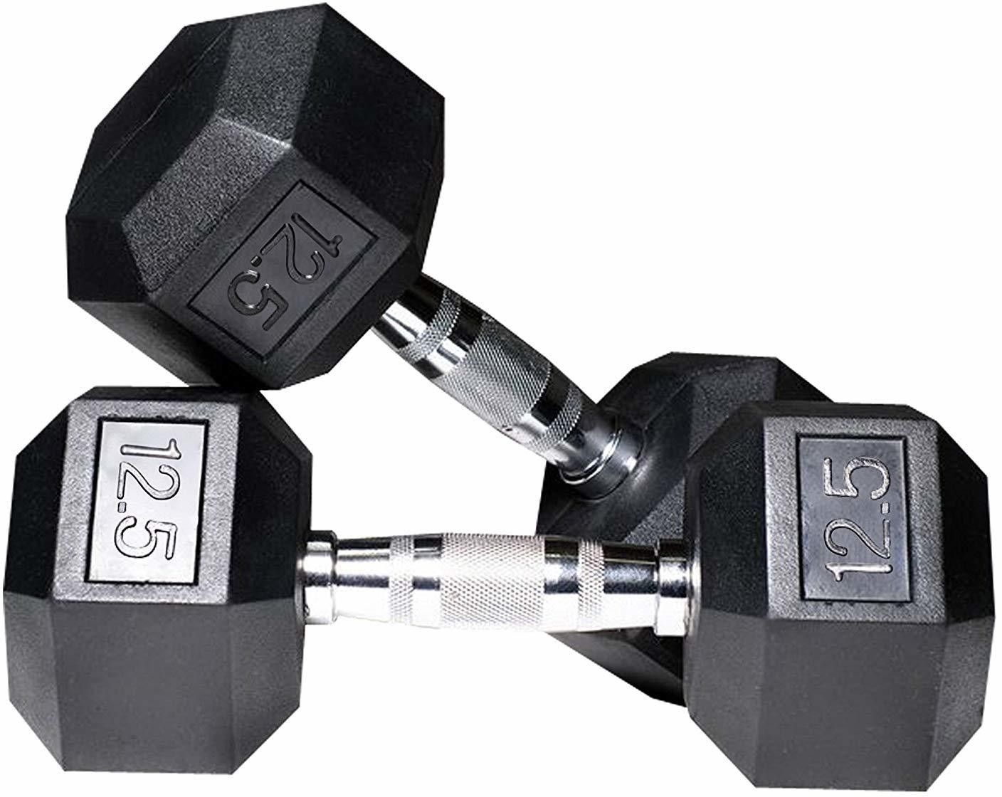 Hexa Dumbbells Pure Rubber (12.5x2=25Kg) Set For Home Gym Workout Home Gym Combo-image-41