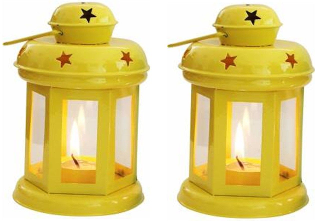 Home Decor Fancy Tealight Yellow Lantern Pack of 2 Yellow Iron Hanging Lantern-image-10