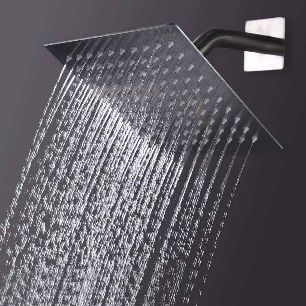 8X8 (8") Premium quality Stainless Steel UltraSlim Square Rain Shower Head with 12 inch Round arm Fixed Mount-image-11